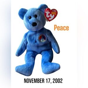 👛 (ANY 2/$15) Ty Beanie Babies Peace Bear,Born November 17, 2002 with ID